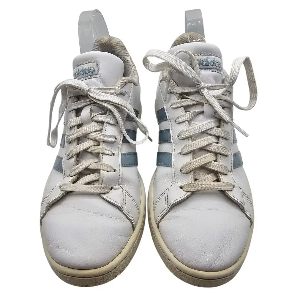 Adidas White & Metallic Blue Grand Court Low Top Casual Sneaker
